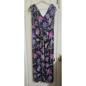 IMAN Global Chic Drapey Tiered Pink Purple Floral Maxi Dress Large